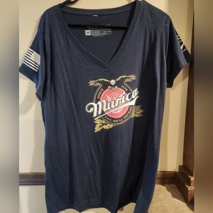 Grunt Style Women's V Neck Navy 3x 3xl Merica